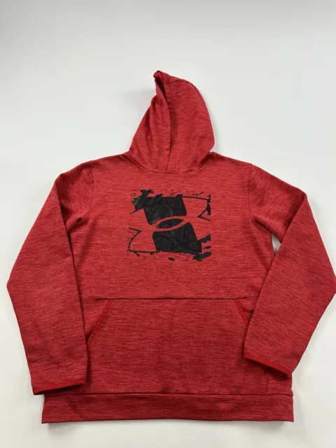 Under Armour Hoodie Sweatshirt Youth Boys XL Red Big Logo Pullover