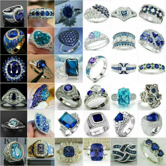 Elegant Women Jewelry 925 Silver Rings Blue Sapphire Wedding Party Ring Size6-10