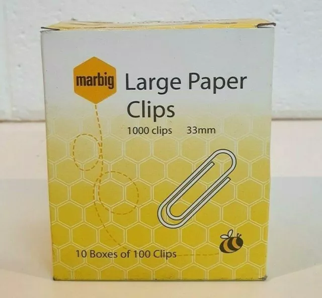 Marbig 87085 Large Paper Clips Round Metal 33mm 10 x 100 - 1000 paperclips total