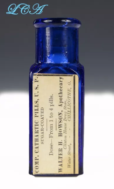 RARE antique CHILLICOTHE OHIO bottle CLINTON HOUSE Drug Store COBALT BLUE color