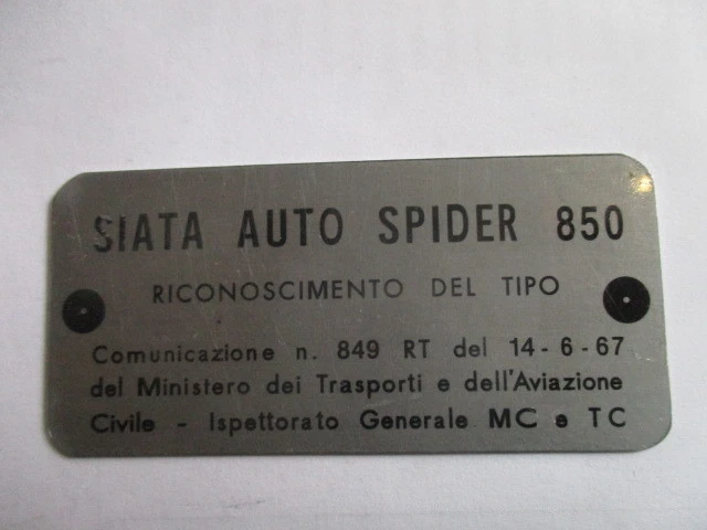 Plaque D'identification Pour FIAT 500 Cinquecento 110 D / 110D / S65 (1961-62) - Neuf
