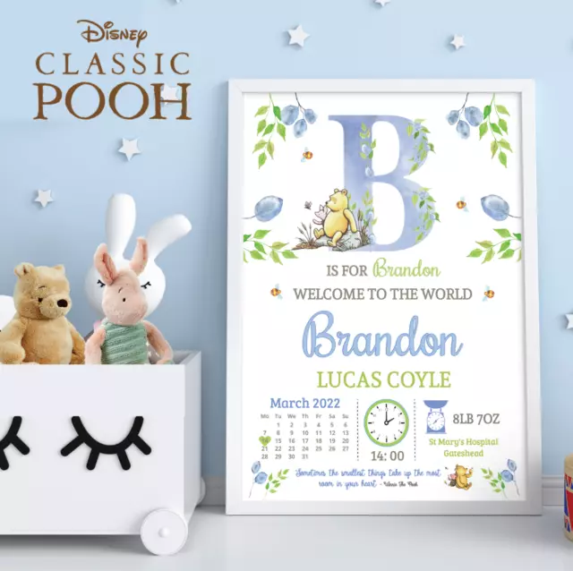 Personalised Winnie The Pooh New Baby Wall Print • Pooh Bear Nursery Prints Gift