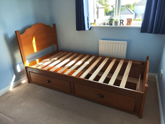 SINGLE PINE BED Frame with Storage Drawers (Used) £1 13 PicClick UK