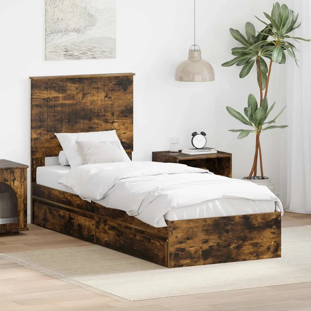 BED FRAME WITH Drawer Smoked Oak 75 x 190 cm Engineered Wood vidaXL £ ...