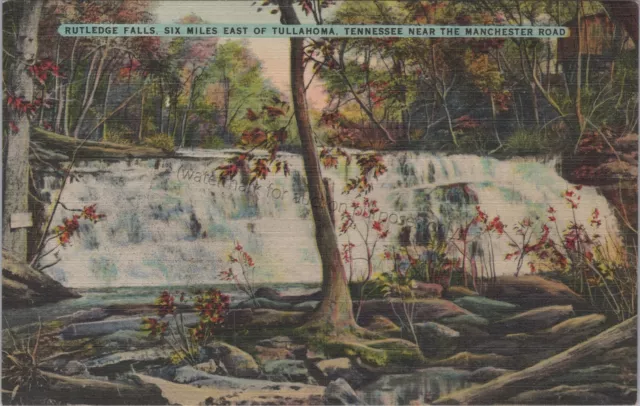 Tullahoma, TN: Rutledge Falls - Vintage Unused Tennessee Linen Postcard