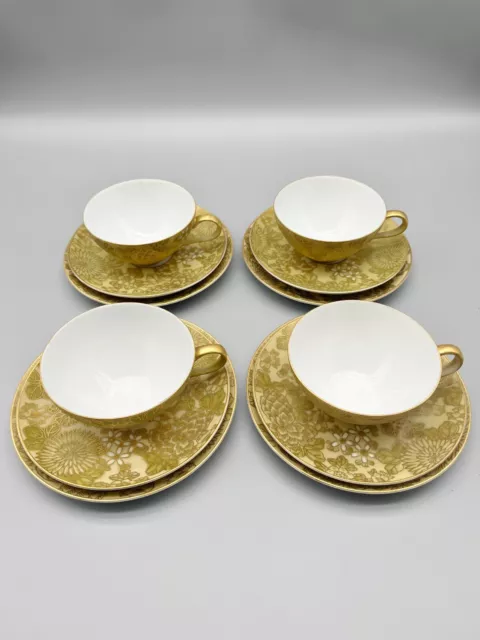 Set/4 Dorothy C Thorpe Chrysanthemum Porcelain Tea Cup Saucer and Luncheon Plate