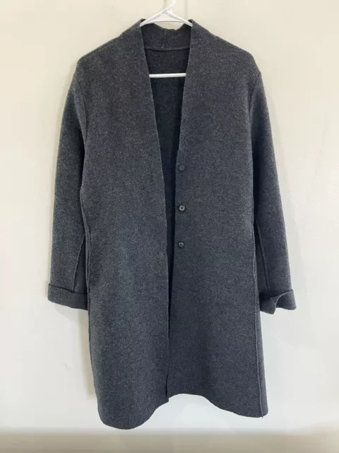 Eileen Fisher Women’s Small S Coat Medium Gray 100% Wool Long Jacket Peacoat