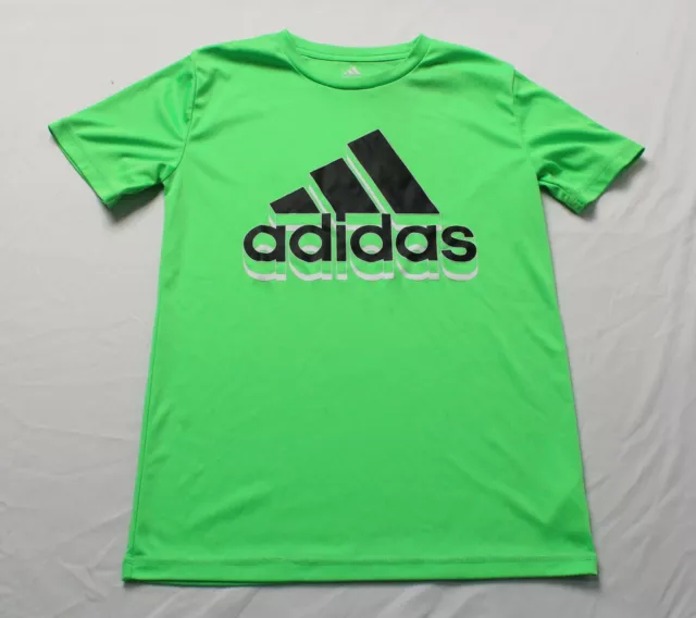 Adidas Boy's Short Sleeve Basic Logo Print Shirt JL3 Neon Green Medium
