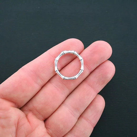 6 Circle Connector Charms Antique Silver Tone Bamboo Linking Ring - SC2544