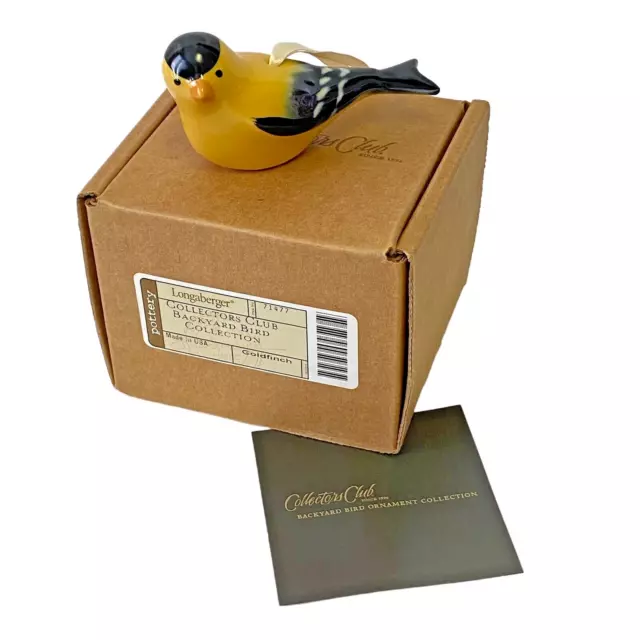 Longaberger Goldfinch Collectors Club Backyard Bird Ceramic NIB Signed 71477 USA