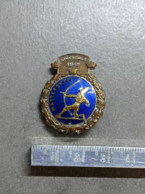 Antique Badge Pin Stockholm 1929 Enamel With Identify REF02991J