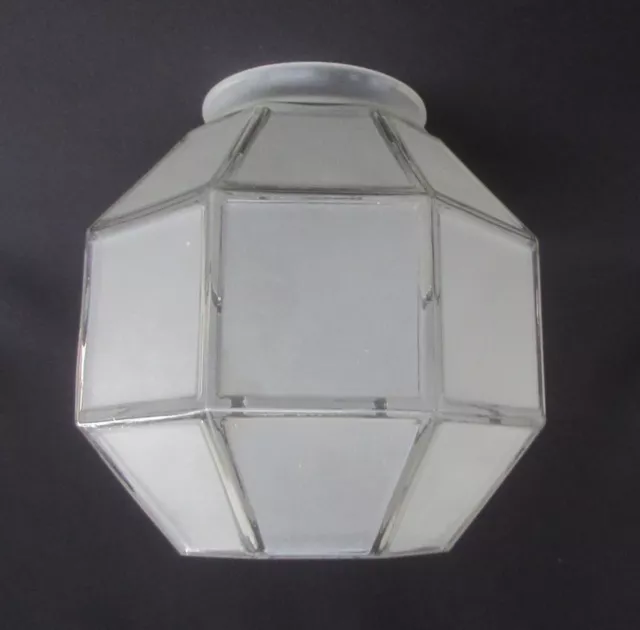 Vintage Frosted Glass Art Deco Geometric Porch Light Shade w/4" Fitter     SH801