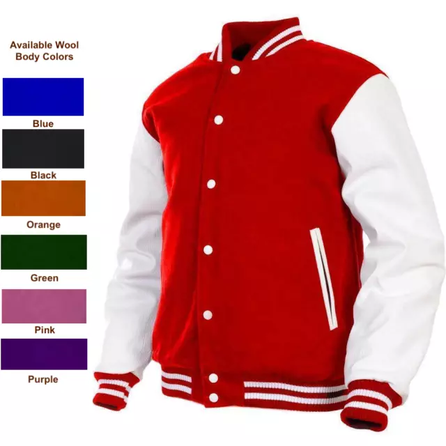 MENS VARSITY LETTERMAN Jackets College Baseball Wool + Genuine Leather