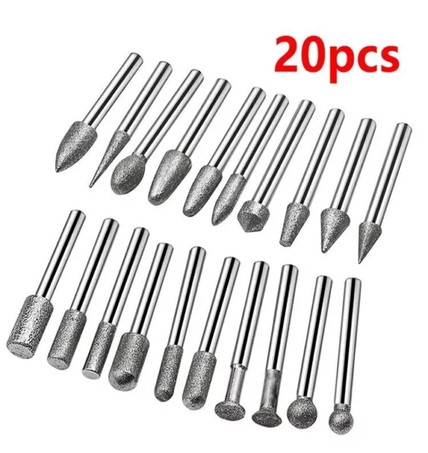 20Pcs Stone Carving Set Diamond Burr Bits Polishing Kits for Dremel Rotary Tool