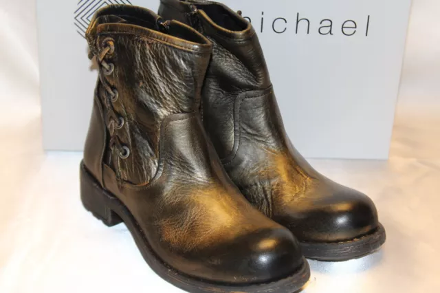 NEW! NIB! ERIC MICHAEL Dk Gold Metallic Leather BRENNERO Moto Boots $208