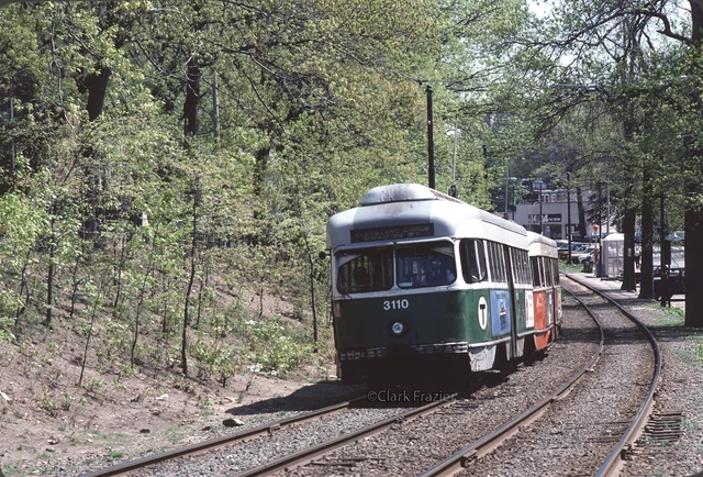 MBTA 3110 Leads a two-car train on Beacon St 1982 Original Kodachrome Slide