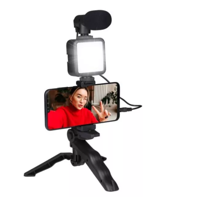 Grundig ED-38135: Kit de vlogging selfie studio 3 en 1 avec eclairage, microphon