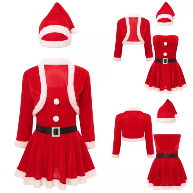 Damen Kleid Hut Outfits Neujahr Kostüm Party Oberbekleidung Fancy Dress Up Rot