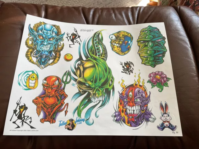 (Lote 20) Hoja de papel de arte flash tatuaje vintage William Webb II 2002 Devils