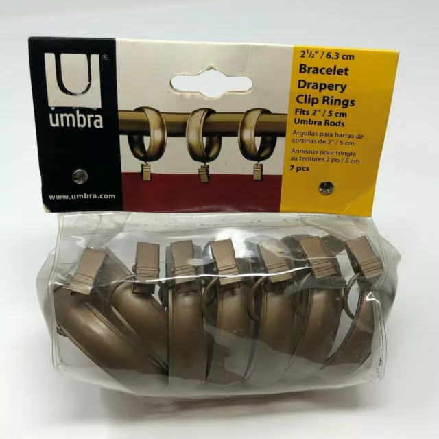 Umbra 2 1/2" Bracelet Drapery Clip Rings Metal Antique Gold New in Package 7 CT.