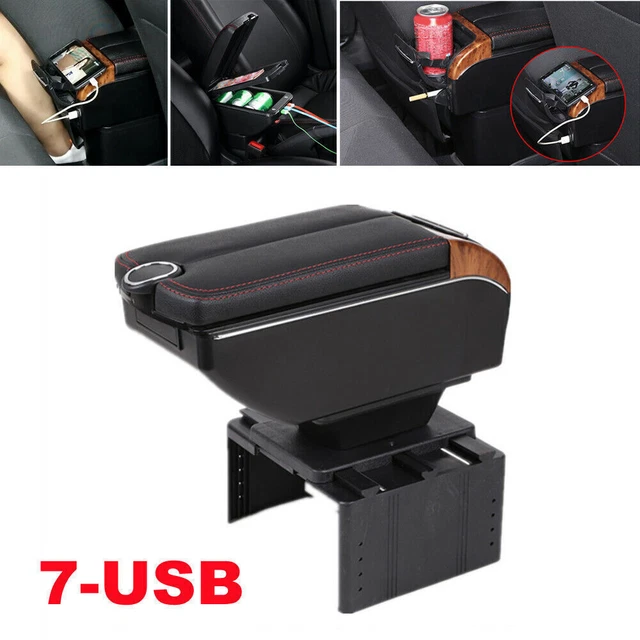 7-USB Universal Car Dual Opening Armrest Storage Box Central Console Cup Holder