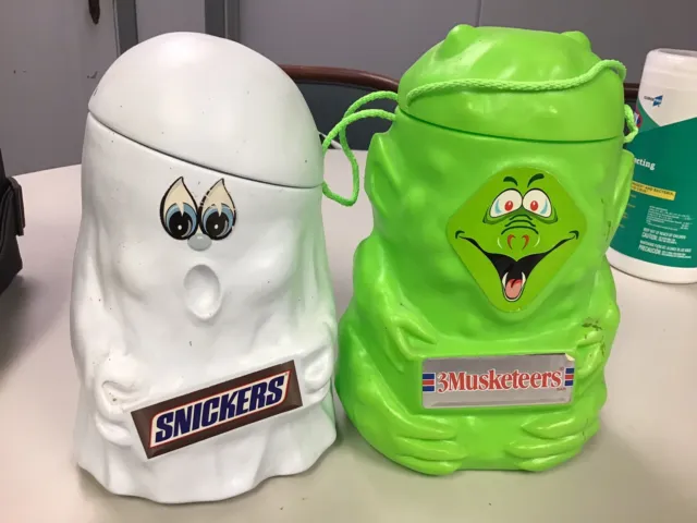 Vintage 1989 SNICKERS Candy Ghost 3 MUSKETEERS Goblin Plastic Buckets Blow Molds