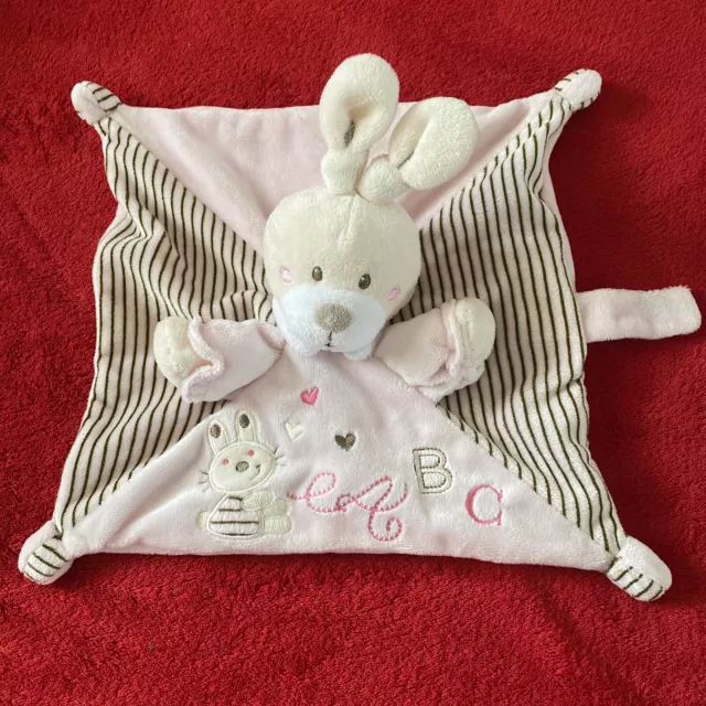 🇫🇷 Doudou Plat Nicotoy Simba Toys Lapin Rose Rayé Abc Comme Neuf