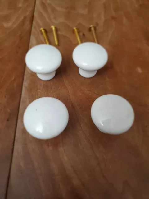 4 white porcelain drawer pulls/knobs. dresser hardware.