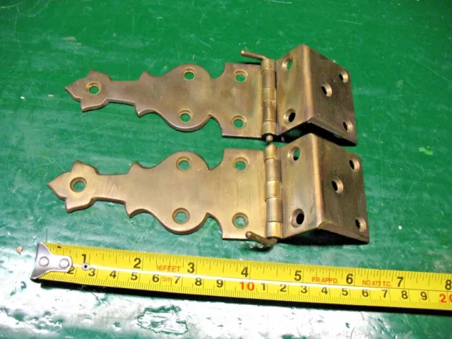 VINTAGE  GOTHIC  ORNATE  OFFSET  HINGES (2) HEAVY BRASS w/ BRONZED FINISH NOS