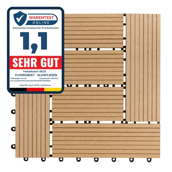 WPC Terrassenfliesen Holz Klickfliesen Classic Teak 30 x 30 cm - 22er Set, 2 m²