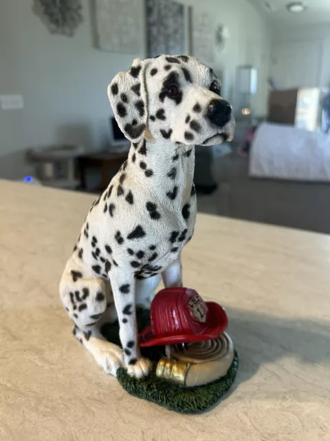 Rare Vintage Living Stone Fireman Dalmation Dog Figurine with Fire Hat 8.5"