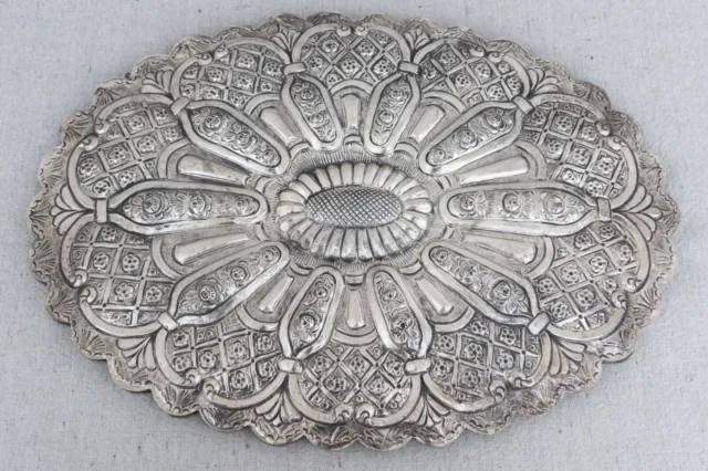 Large Vintage Turkish 900 Coin Silver Floral Repousse Wedding Wall Mirror 14x10”
