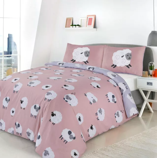 Dotty Sheep Duvet Cover Reversible Bedding Set Pink/Blush Single Double King