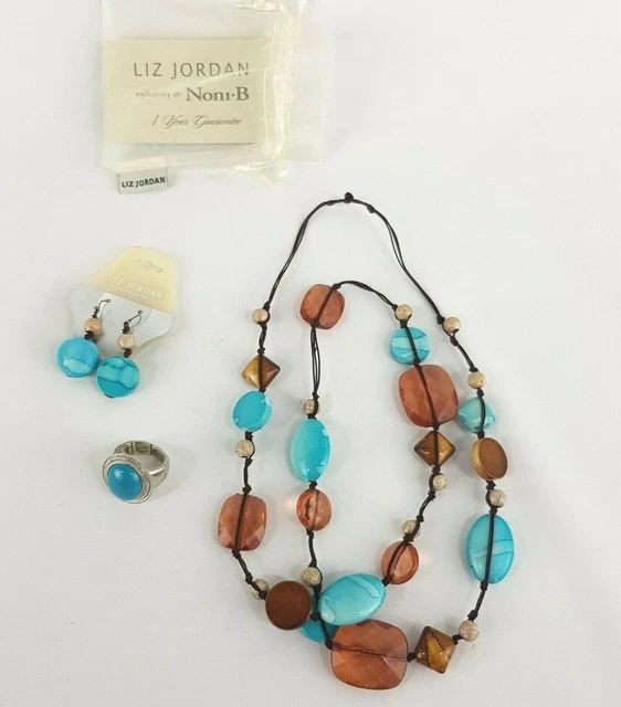 NONI B LIZ Jordan Jewellery Set Necklace Earrings Ring Blue Brown Toned 8.92 PicClick UK