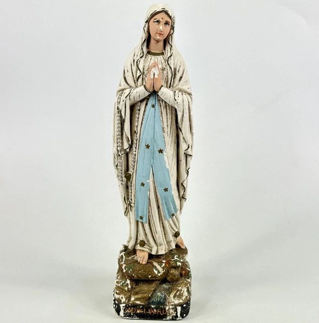 ANTIQUE FRENCH VIRGIN Mary Our Lady Of Lourdes Religious Chalkware ...