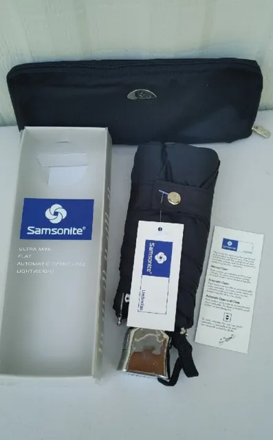 Samsonite Umbrella Ultra Mini Flat Automatic Open Close Black with Case NOS 2003