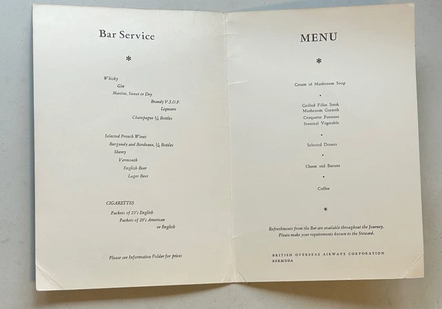 VINTAGE BOAC BRITISH Overseas Airways Route Map + Bermuda Menu £29.15 ...