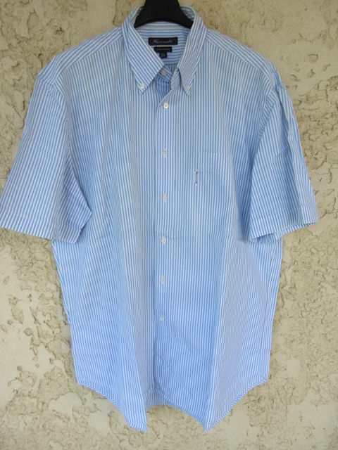 Chemise Façonnable Homme - Bleu Ciel Rayures Blanches - Manches Courtes - Taille XL - Coton