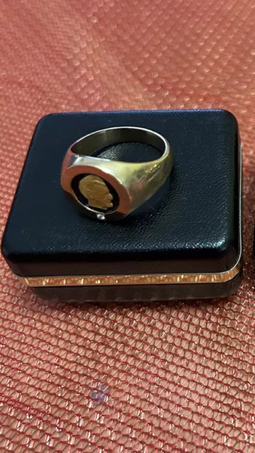 Vintage 10K Gold John Deere Profile Service Ring With Diamond