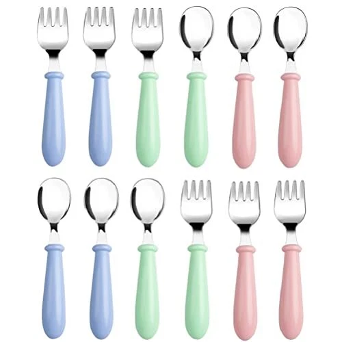 12 Pieces Toddler Utensils Toddler Silverware Forks and Spoons Kids Silverwar...