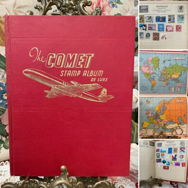 The Comet Stamp Album De Luxe Book Vintage Album with Stamps of The World