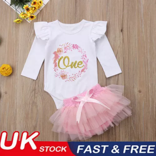 Newborn Baby Girls 1st Birthday Tops Romper Tutu Skirt Dress Outfits Clothes