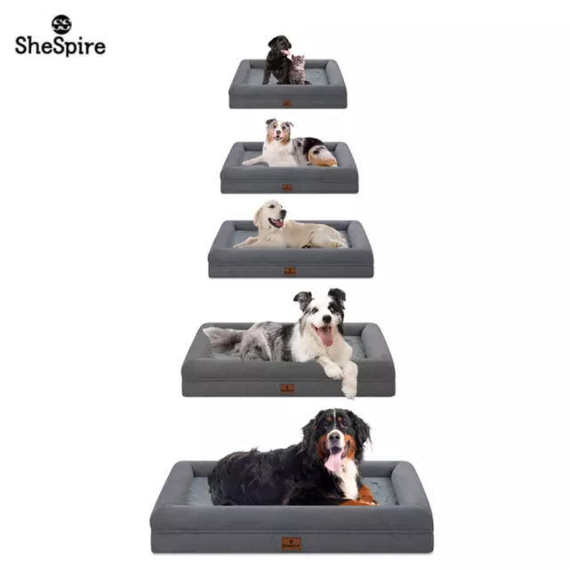 SheSpire Orthopedic Memory Foam Dark Gray Dog Bed with Removable Bolster & Cover