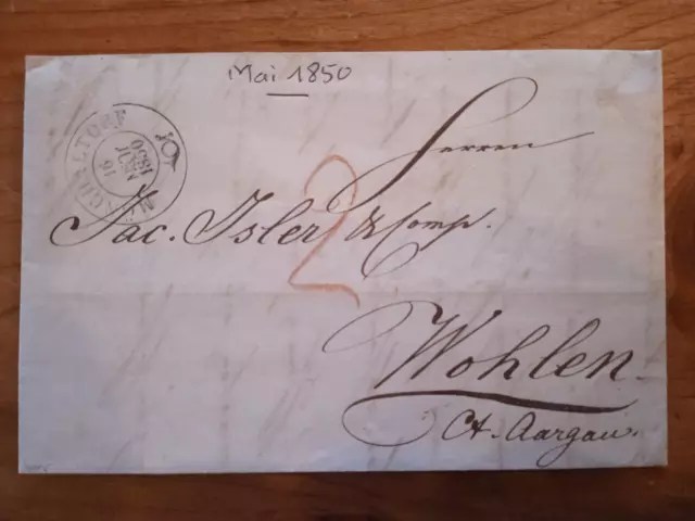 MÖNCHALTORF-WOHLEN Kanton Aargau Stempel Rot ZÜRICH VORMITTAG Inhalt 1850 Siegel