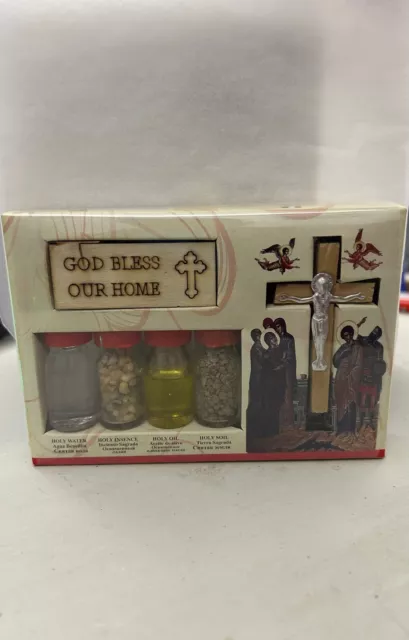 Blessing Kit Bottles and olive wood Cross from Israel with blessed Gifts