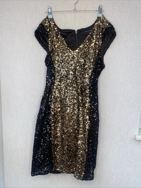 french connection black and gold sequin dress French Connection Black Sequin Dress