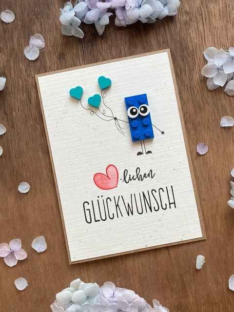 Handgefertigte Glückwunschkarte Fahrrad-Motiv - Mit Geschenkröhrchen & Herz-Anhänger