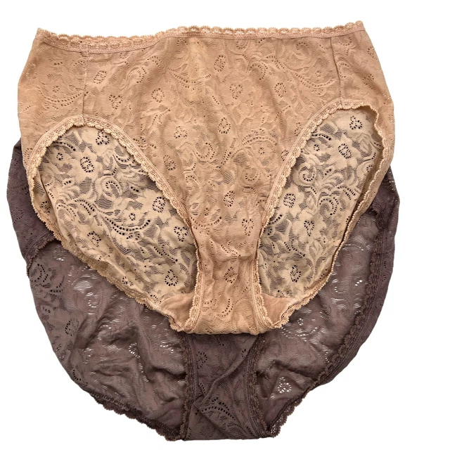 Vintage Soma Large Lot of 2 Beige Purple Lace High Leg Brief Nylon Panties Sissy