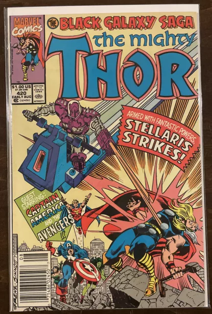 Mighty Thor #420 VF+ 8.5 NEWSSTAND EDITION MARVEL 1990 CAPTAIN AMERICA AVENGERS