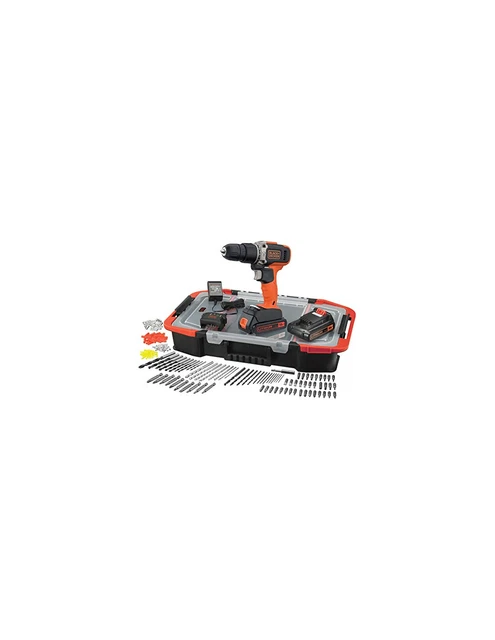 Perceuse à Percussion Black + Decker 18V + 160 Accessoires 2 Bat 1,5Ah Avec Sac